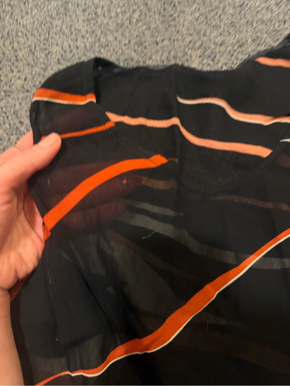 Womens Black & Orange Wave Print Sheer Sleeveless blouse / flowy tank. Size M - Picture 14 of 15